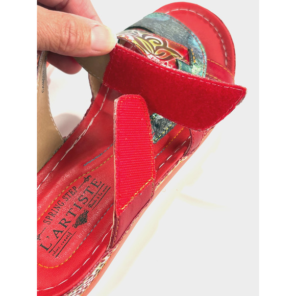 New L'Artiste Spring Step Womens Caiman Leather Wedge Slide Sandals Red 40M 9M - Picture 5 of 13